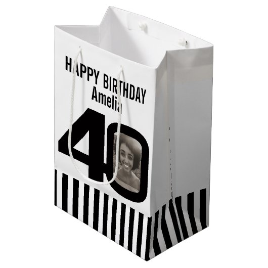 40の写真の白黒誕生日のギフトバッグ ミディアムペーパーバッグ