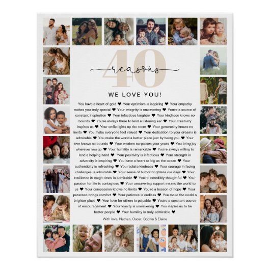 40の理由を愛するフォトコラージュ記念ギフト ポスター (正面)