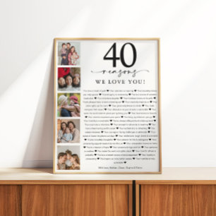 40の理由私たちはあなたを愛する誕生日または記念日 ポスター