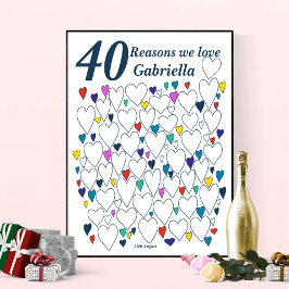 40の理由、私たちがあなたを愛している - 40歳の誕生日ゲストブック ポスター