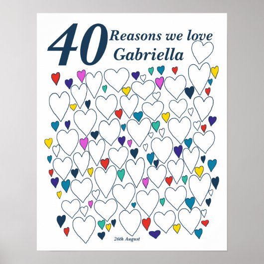 40の理由、私たちがあなたを愛してる - 40歳の誕生日ゲストブック ポスター (正面)