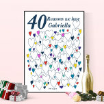 40の理由We Love You - 40th Birthday Guest Book ポスター<br><div class="desc">素敵な40歳の誕生日プレゼントアイディア。この素晴らしいポスターは、40の愛の短いハートで満たすために40のメッセージを含む。家族からの特別な40歳の誕生日の贈り物に最適 – またはゲストブックとして40番目のパーティーで使用する。プリントの中に多くの宇宙のための書大きなハート。</div>