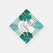 40の素晴らしい緑の葉の白いストライプ名 スタンダードカクテルナプキン (角)