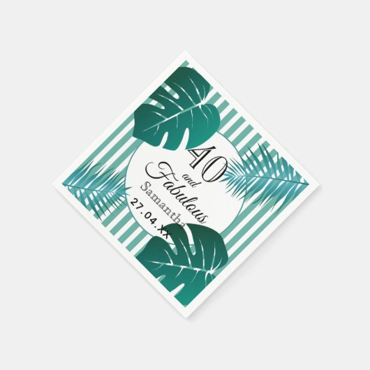 40の素晴らしい緑の葉の白いストライプ名 スタンダードカクテルナプキン (角)