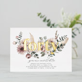 40の花々 - 40歳の誕生日 - ゴールド 箔招待状 (立ち正面)