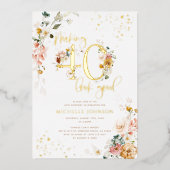 40の見栄えを良くするピンクのフローラ金ゴールド 箔招待状 (正面)