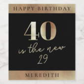 40はブラック40th誕生日金ゴールド上の新しい29パーティー ワインラベル (シングルラベル)