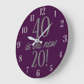 40は新しい20おもしろいの第40誕生日の紫色です ラージ壁時計 (傾斜)