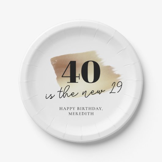 40は新しい29金ゴールドブラック40th誕生日パーティー ペーパープレート (正面)