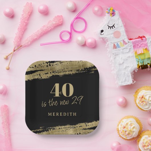 40は新しい29金ゴールドブラック40th誕生日パーティー ペーパープレート (パーティー)