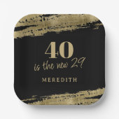 40は新しい29金ゴールドブラック40th誕生日パーティー ペーパープレート (正面)