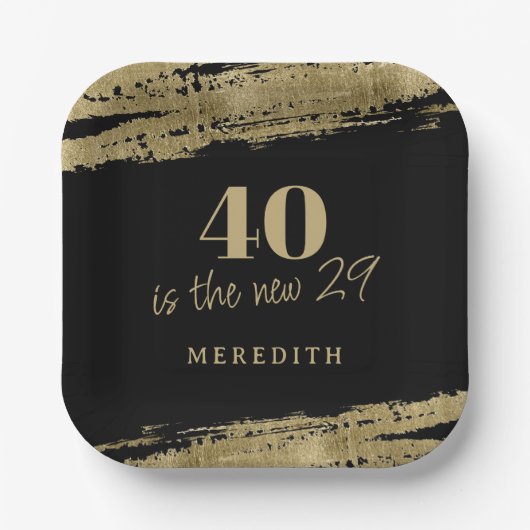40は新しい29金ゴールドブラック40th誕生日パーティー ペーパープレート (正面)