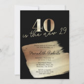 40は新しい29金ゴールドブラック40th誕生日パーティー 招待状 (正面)