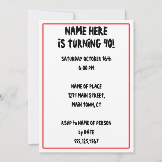 40は致命的ではないが、古い死おもしろい神の招待状 招待状 (裏面)