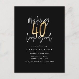 40を良い金ゴールドとモダン黒い誕生日に見せる ポストカード