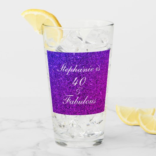 40アンドファビュラス誕生日グリッターピンクパープグラデーションル タンブラーグラス (アイス正面)