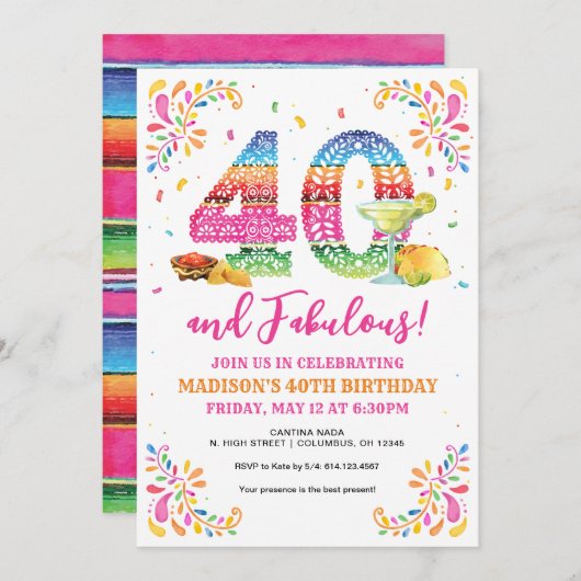 40アンドファブラス誕生日フィエスタ招待状 招待状 (正面/裏面)