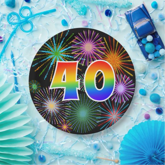 40イベント-おもしろいカラフル、はっきりした、虹40 ペーパープレート (パーティー)