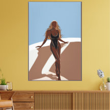 40インチx 60インチBikini女性イラストレーションキャンバスプリント