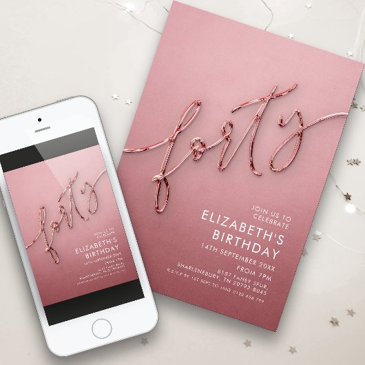 40エレガントモダン歳の誕生日 招待状