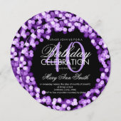 40エレガント歳の誕生日きらめくライト紫 招待状 (正面/裏面)