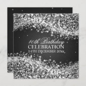 40エレガント歳の誕生日パーティーきらめく波の黒 招待状 (正面/裏面)