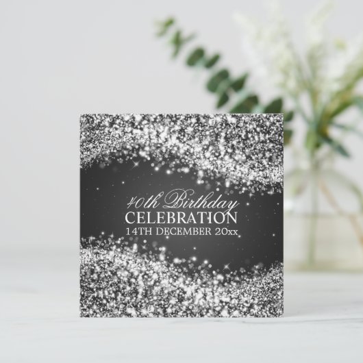 40エレガント歳の誕生日パーティーきらめく波の黒 招待状 (スタンド正面)