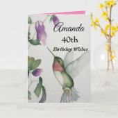 40エレガント誕生日ハミングバードウォーター色 カード (黄色い花)