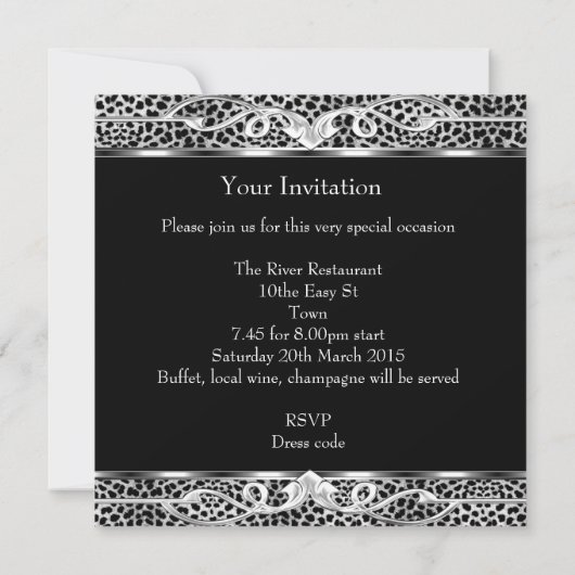 40エレガントth 50th誕生日パーティーレオパード・ブラック 招待状 (裏面)