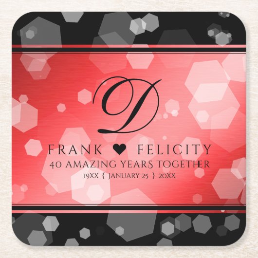 40エレガントth 80th Rubyの結婚記念日 スクエアペーパーコースター (正面)