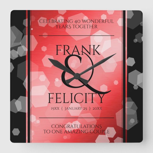 40エレガントth 80th Rubyの結婚記念日 スクエア壁時計 (正面)