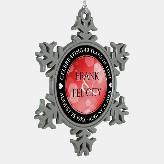 40エレガントth 80th Rubyの結婚記念日 スノーフレークピューターオーナメント (左)