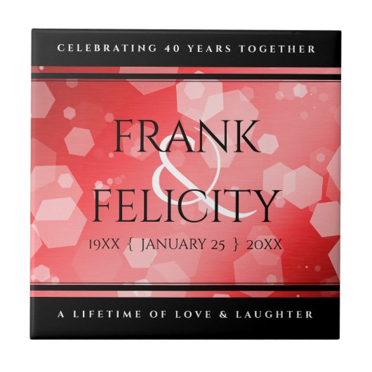 40エレガントth 80th Rubyの結婚記念日 タイル (正面)