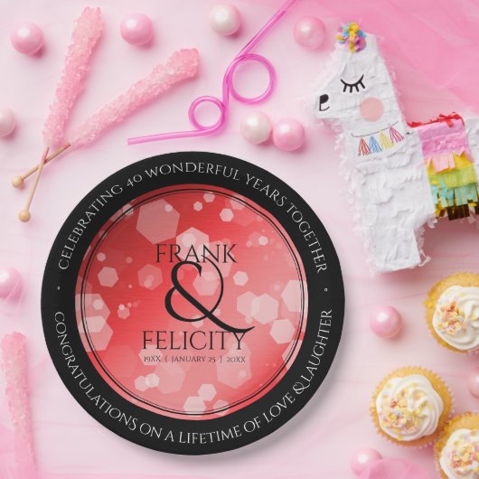 40エレガントth 80th Rubyの結婚記念日 ペーパープレート (パーティー)