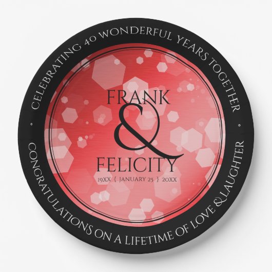 40エレガントth 80th Rubyの結婚記念日 ペーパープレート (正面)