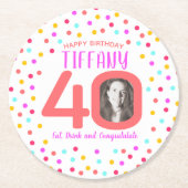 40カスタム日カラフルサンゴ紙吹雪 ラウンドペーパーコースター (正面)