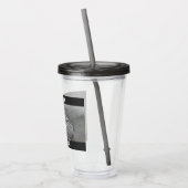 40グレーにおびえる可愛い白おもしろい犬 アクリルタンブラー (左)