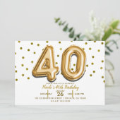 40ゴールドバルーンと紙吹雪 40歳の誕生日パーティー 招待状 (スタンド正面)