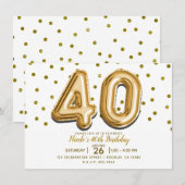 40ゴールドバルーンと紙吹雪 40歳の誕生日パーティー 招待状 (正面/裏面)