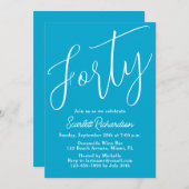 40スクリプモダントアクアブルー40th誕生日パーティー 招待状 (正面/裏面)