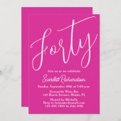40スクリプモダントピンク40歳の誕生日パーティー 招待状 (正面/裏面)