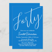 40スクリプモダントブルー40歳の誕生日パーティー 招待状 (正面/裏面)