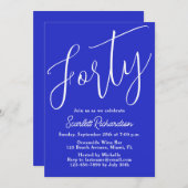 40スクリプモダント王室の・ブルー40th誕生日パーティー 招待状 (正面/裏面)