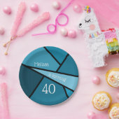 40ティール（緑がかった色）モダン幾何学長誕生日 ペーパープレート (パーティー)