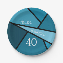 40ティール（緑がかった色）モダン幾何学長誕生日 ペーパープレート