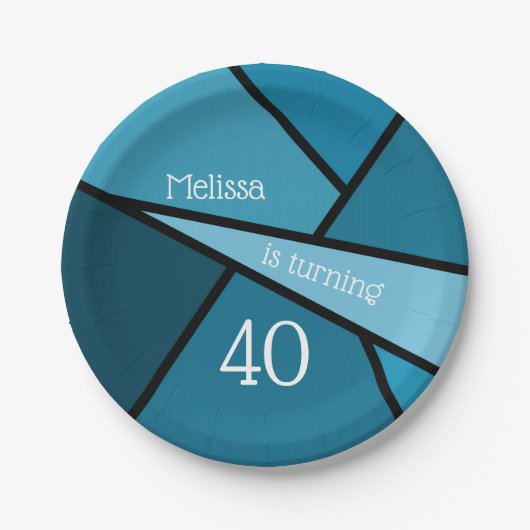 40ティール（緑がかった色）モダン幾何学長誕生日 ペーパープレート (正面)