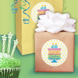 40ハッピーバースデーケーキイエロードット ラウンドシール