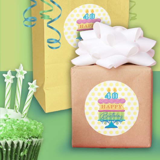 40ハッピーバースデーケーキイエロードット ラウンドシール