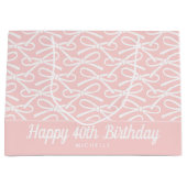 40ハッピーバースデーピンクボウホワイト抱き枕 ラージペーパーバッグ (正面)