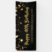 40ハッピーバースデーブラック金ゴールド星またはテキスト 横断幕 (縦)